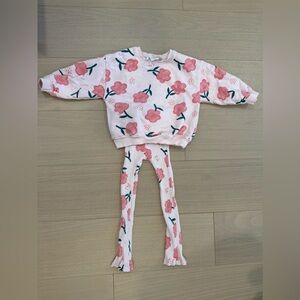 Zara Floral Rib Flare Sweatshirt and Legging Set